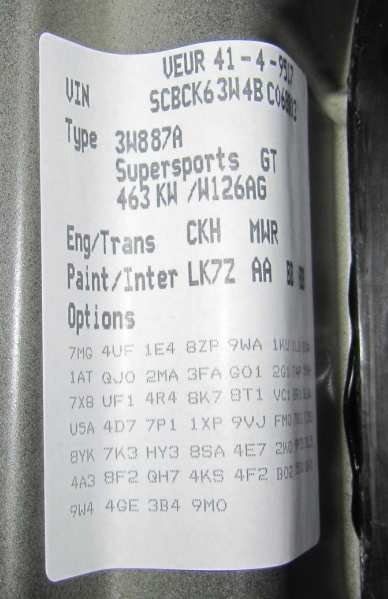 Vin plate Bentley - paintcode - kleurcode - LK7Z