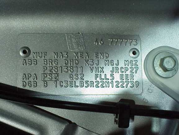 Vin plate Chrysler paintcode PS2