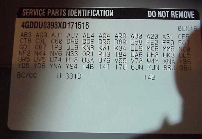 Vin Plate general motors paintcode 331D