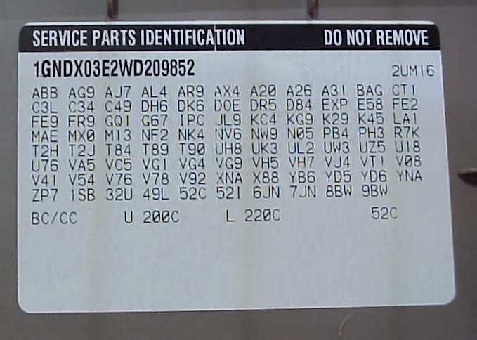 Vin Plate general motors paintcode 200c + 220c (2 tone)