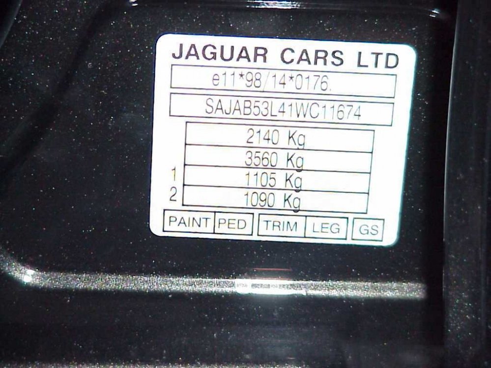 Vin plate Jaguar paintcode - PED