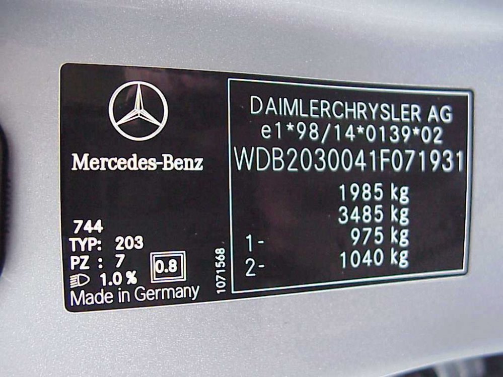 Vin plate C-klasse paintcode 744 - Mercedes Benz