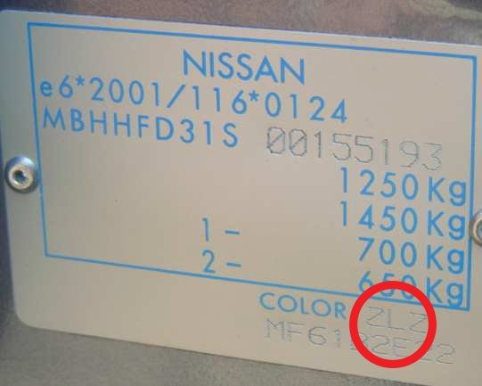 Vin plate Nissan Pixo paintcode ZLZ