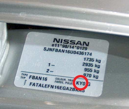 Vin Plate Nissan paintcode KY0