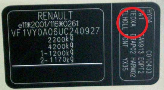 Vin plate Renault paintcode DXA